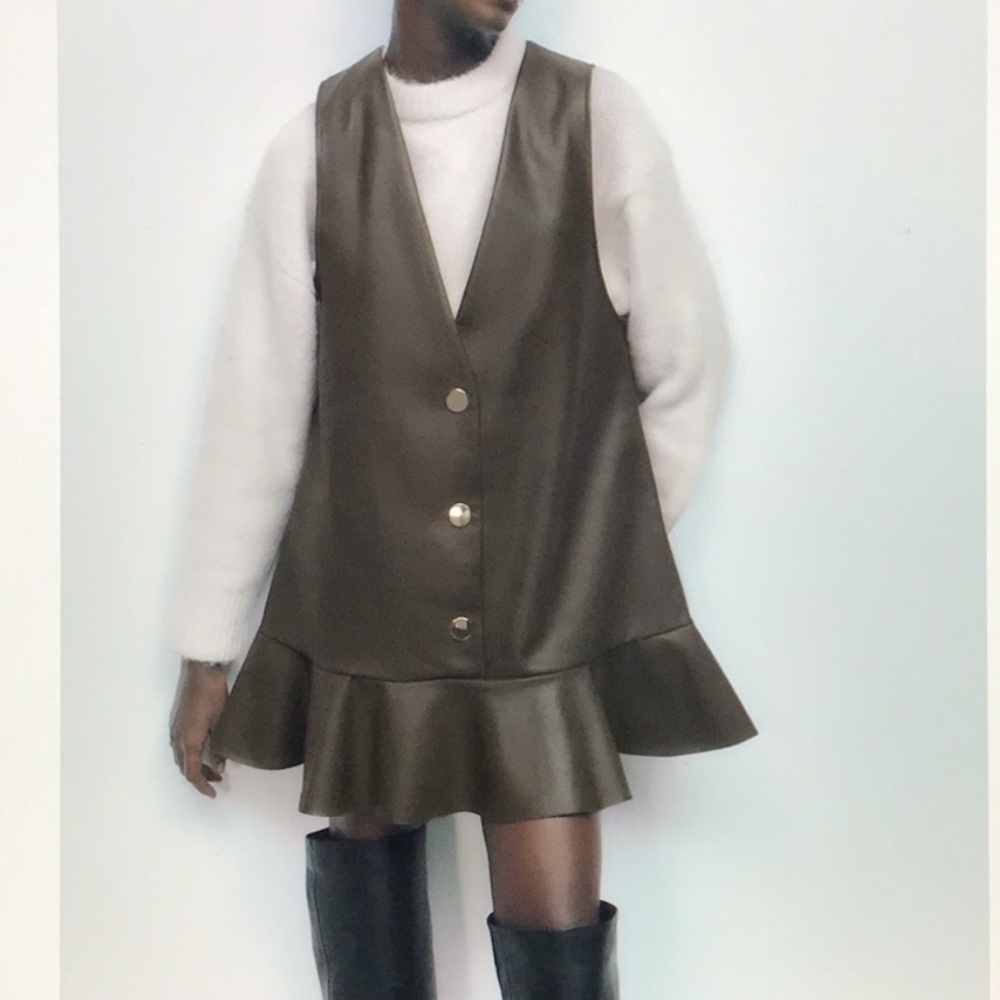ZARA Pinafore leather mini dress